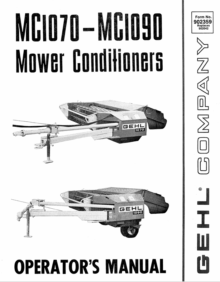 GEHL MC1070 MC1090 Mower Conditioners Operator Manual 902359 PDF