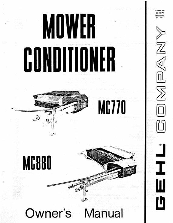 GEHL MC770 & MC880 Mower Conditioner Operator Manual 901825 PDF