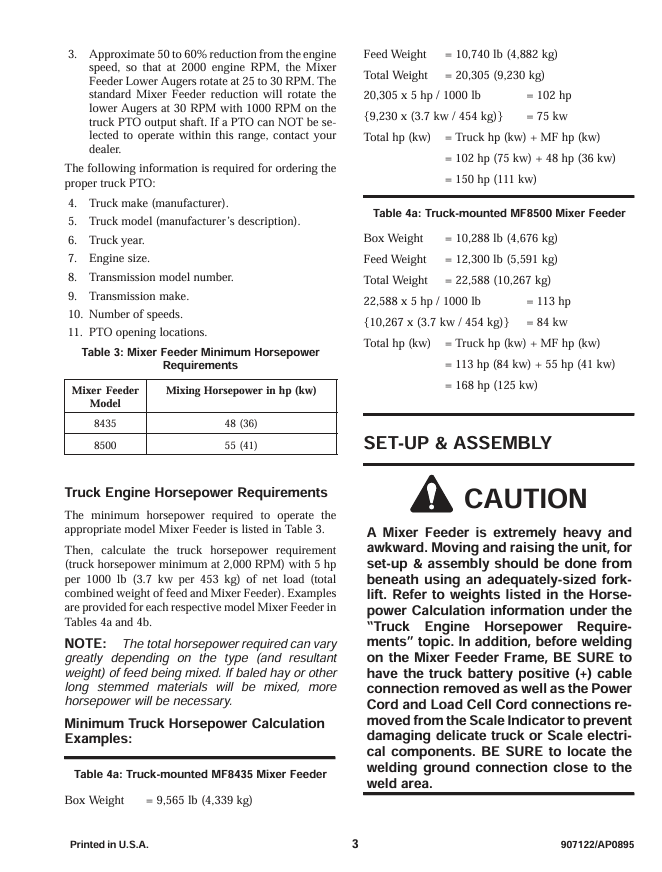 GEHL MF8000 Mixer Feeder Operator & Maintenance Manual 907122