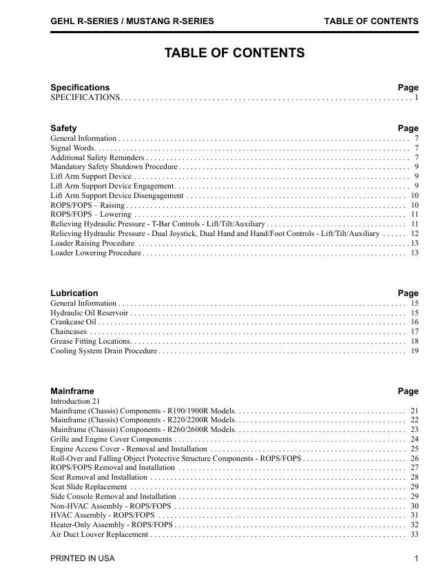 GEHL & Manitou/Mustang Skid Steer Loader Service Manual PDF