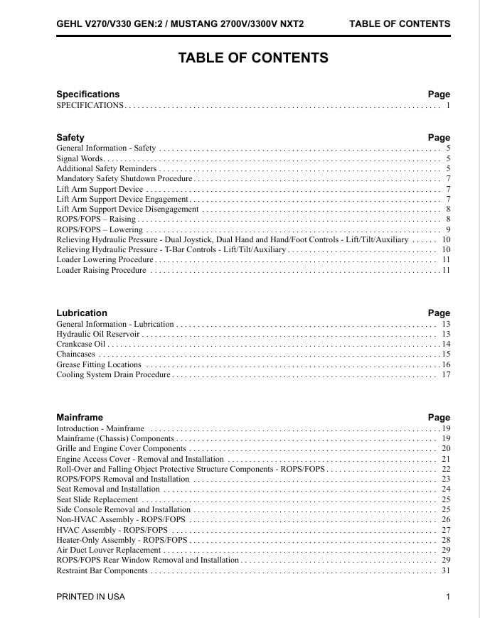 GEHL & Manitou/Mustang V-Series Skid Steer Service Manual 50950192