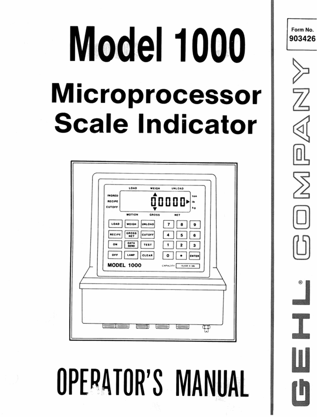 GEHL Model 1000 Microprocessor Scale Indicator Operator Manual PDF