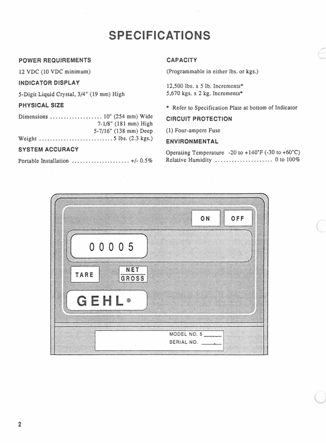 GEHL Model 5 Scale Indicator Operation Manual 904598 Instant PDF