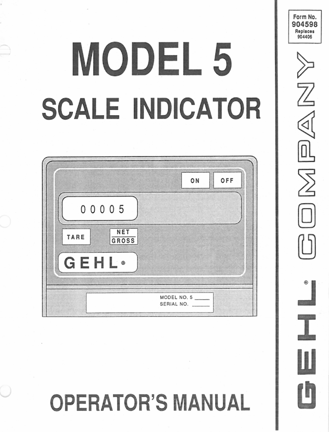 GEHL Model 5 Scale Indicator Operator Manual 904598 PDF Download