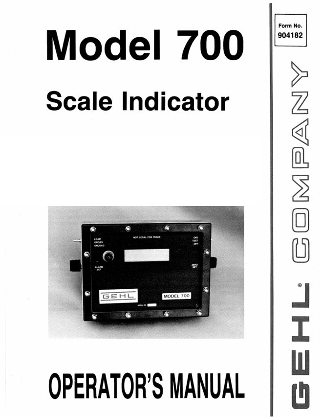 GEHL Model 700 Scale Indicator Operator Manual 904182 PDF Download