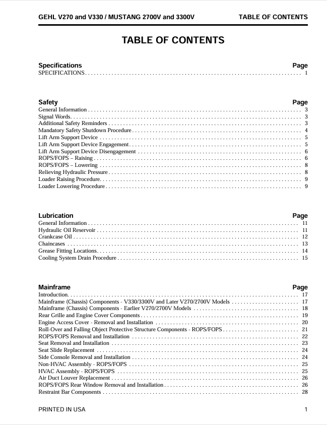 GEHL & Mustang V-Series Skid Steer Service Manual 917435 PDF