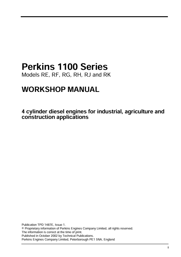 GEHL Perkins 1100 Series Engine Workshop Manual 917121 PDF