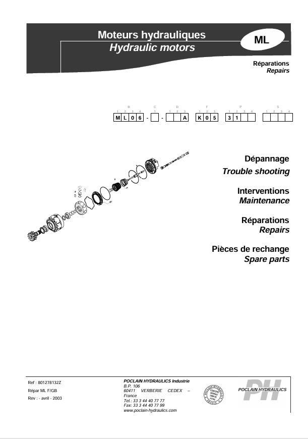 GEHL Poclain ML06 AK05 31 Hydraulic Motor Service Manual 917120
