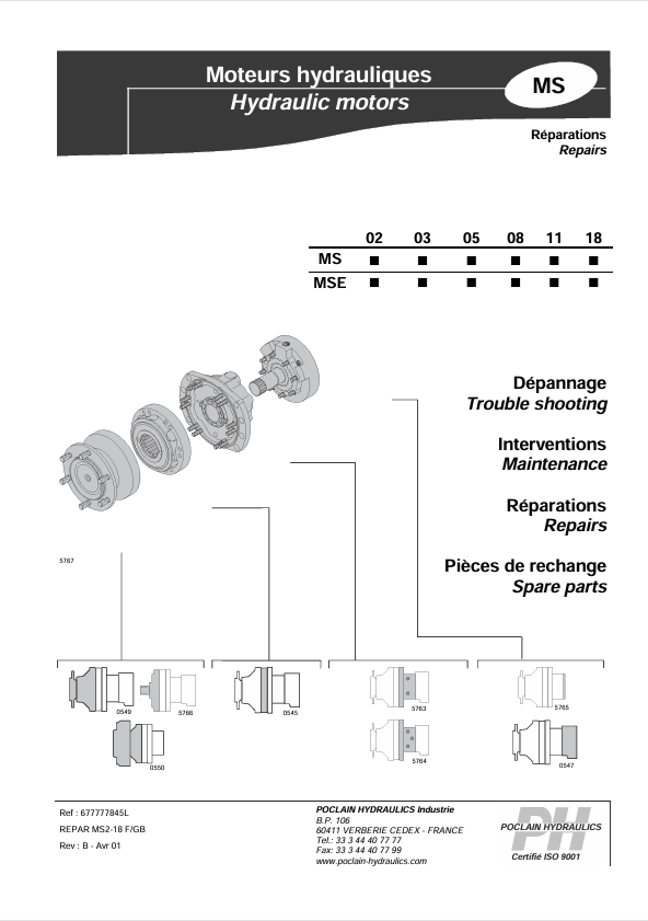 GEHL Poclain MSE02MS11 Hydraulic Motor Service Manual 917122