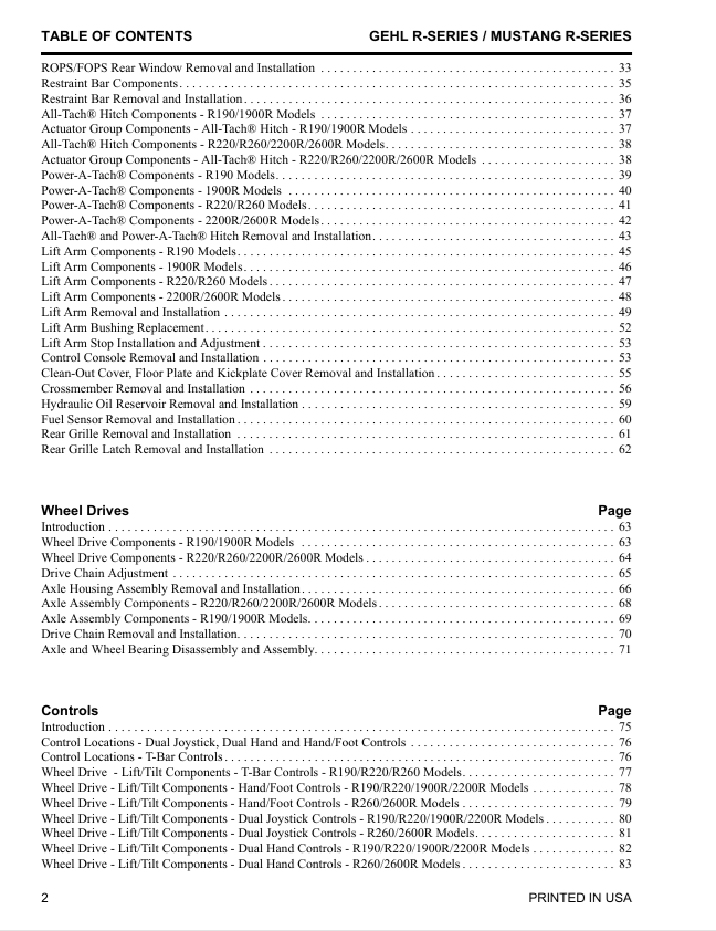 GEHL R-Series & Mustang 1900R–2600R Service Manual 50950134