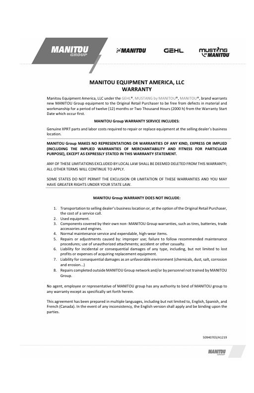 GEHL R190 EU, R220 EU & R260 EU Operator Manual PDF