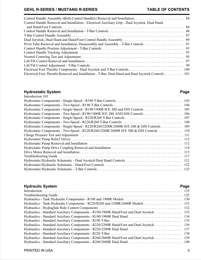 GEHL R190/R220/R260 & Mustang 1900R–2600R Repair Manual PDF