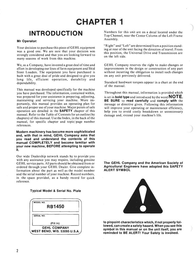 GEHL RB1450 Agricultural Baler Operator Manual PDF (902889)