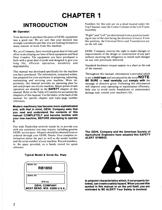 GEHL RB1850 Operators Guide Manual 902917 PDF Download