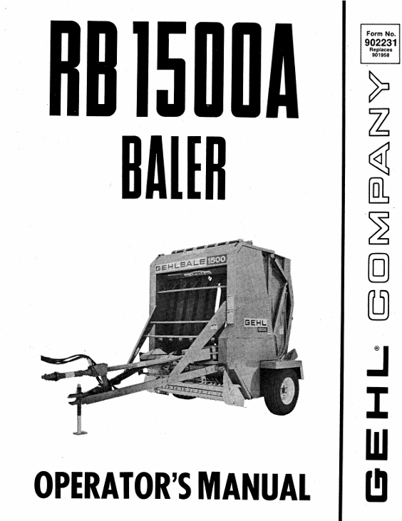 GEHL RB 1500A Baler Operator Manual 902231 PDF Download