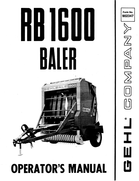 GEHL RB 1600 Baler Operator Manual 902347 PDF Download