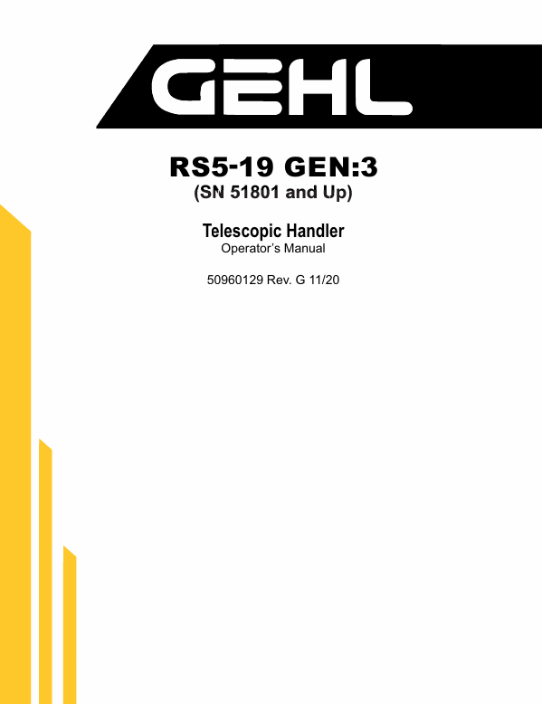 GEHL RS5-19 GEN:3 Telehandler Operator Manual 50960129 PDF