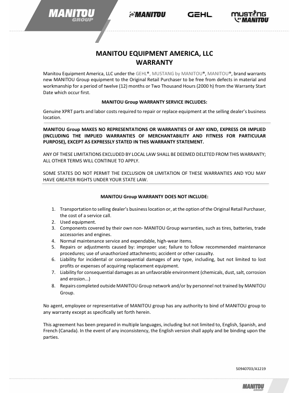 GEHL RS5-19 GEN:3 Telehandler PDF Manual 50960129