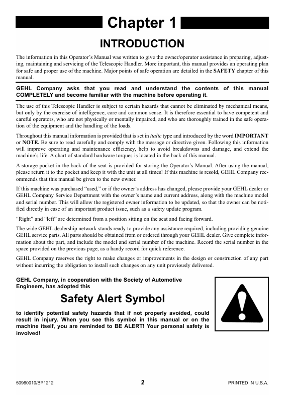 GEHL RS5-19 Telehandler Owner's Manual PDF Download