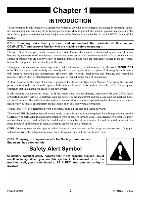 GEHL RS5-19 Telescopic Handler Operation & Maintenance Manual PDF