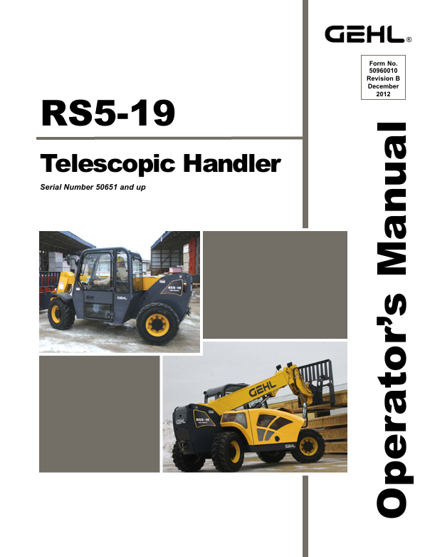GEHL RS5-19 Telescopic Handler Operator Manual 50960010 PDF