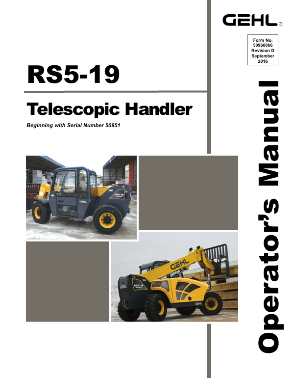 GEHL RS5-19 Telescopic Handler Operator Manual 50960066 PDF