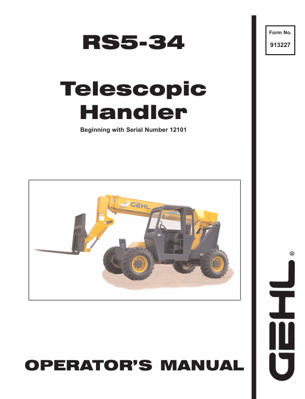 GEHL RS5-34 Telescopic Handler Operator Manual 913227 PDF Download