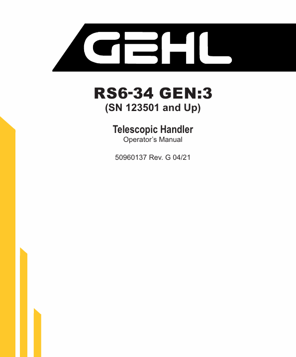 GEHL RS6-34 GEN:3 Telehandler Operator Manual PDF Download