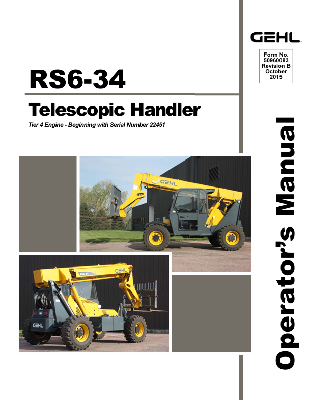 GEHL RS6-34 Telescopic Handler Operator Manual 50960083 PDF