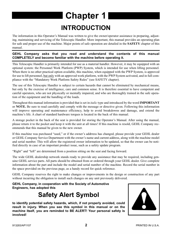 GEHL RS6-42 RS8-42 RS8-44 Telescopic Handler Operator Manual PDF