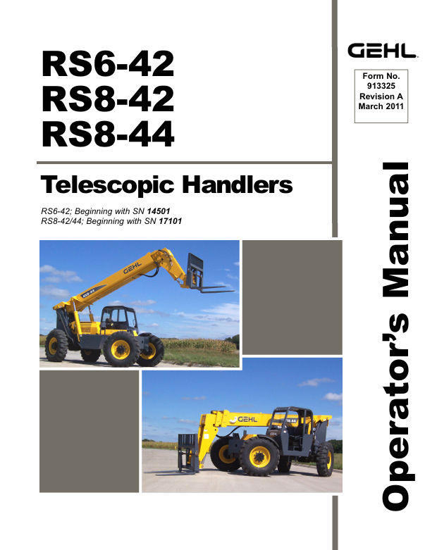 GEHL RS6-42 RS8-42 RS8-44 Telescopic Handler Operator Manual 913325 PDF