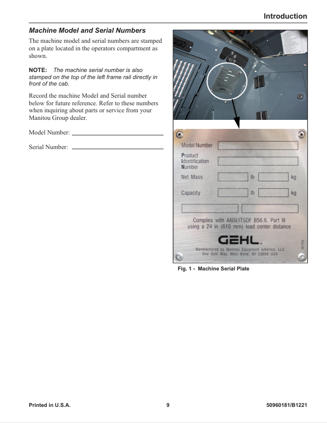 GEHL RS6-42 to MTA12042 Service & Repair Manual 50960181