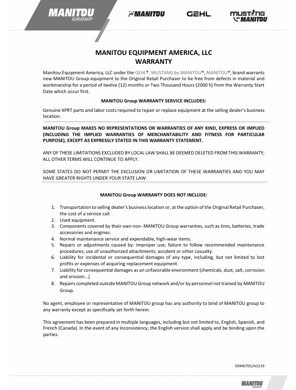 GEHL RS Series Gen 4 Telehandler Operator Manual 50960200 PDF