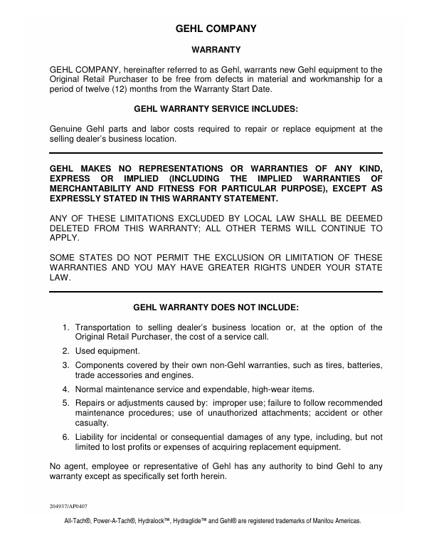 GEHL RT175 RT210 Compact Track Loader Owners Manual PDF