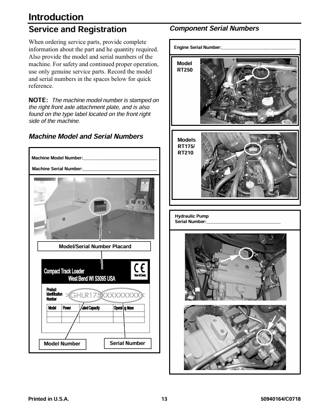 GEHL RT175 RT210 RT250 Compact Track Loader Repair Manual