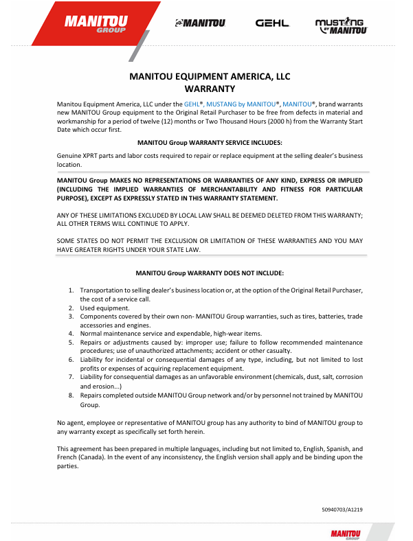 GEHL RT Series Compact Track Loader Operator Manual 50940411 – PDF Download