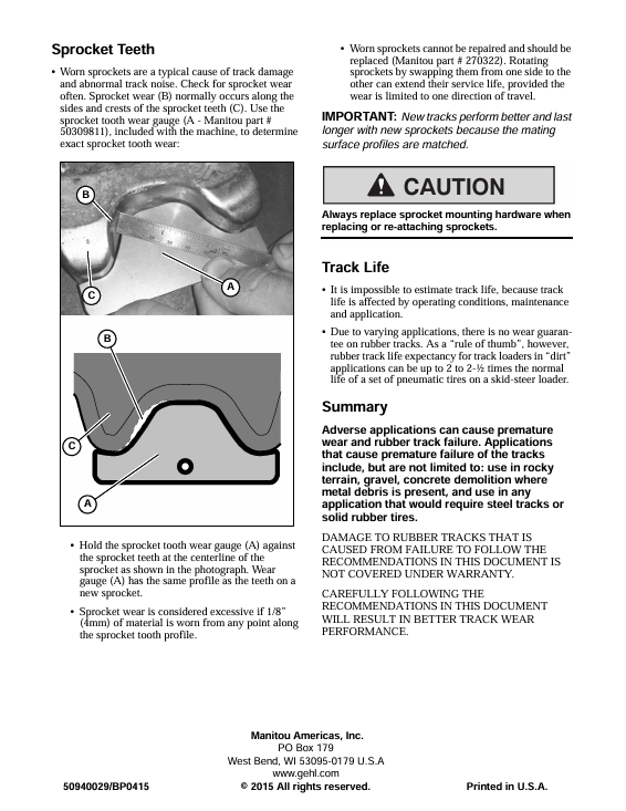 GEHL RT Series Track Loader Rubber Tracks Guide Manual PDF Download