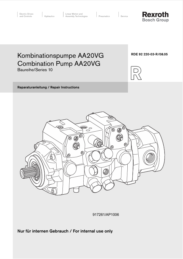 GEHL Rexroth A20VG Series 10 Combination Pump Repair Manual PDF