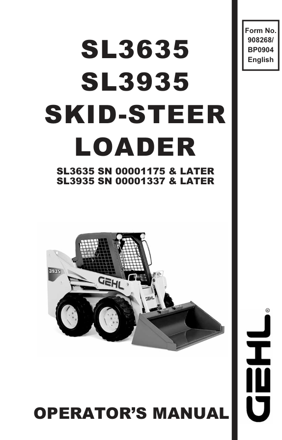 GEHL SL3635 & SL3935 Skid-Steer Loader Operator Manual 908268 PDF