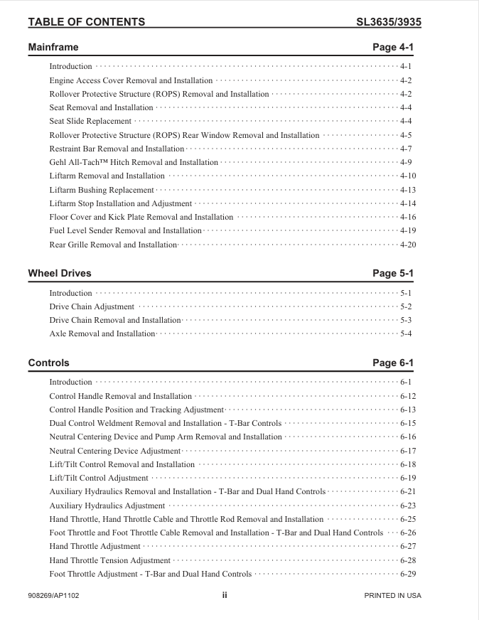 GEHL SL3635/SL3935 Skid Loader Maintenance Manual PDF