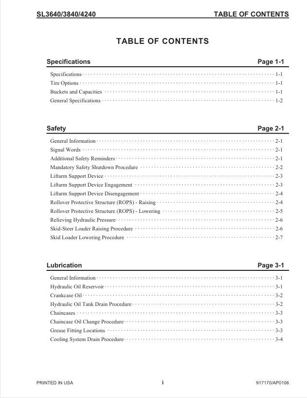 GEHL SL3640 SL3840 SL4240 Service & Maintenance Manual 917170