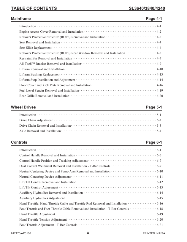 GEHL SL3640/SL3840/SL4240 Skid Steer Loader Service Manual