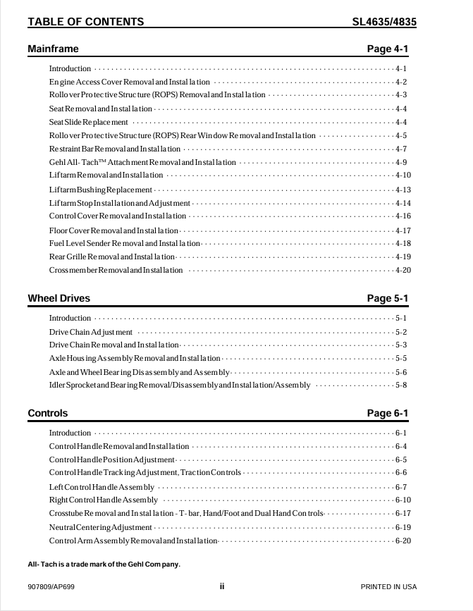 GEHL SL4635/SL4835 Skid Loader Maintenance Manual PDF
