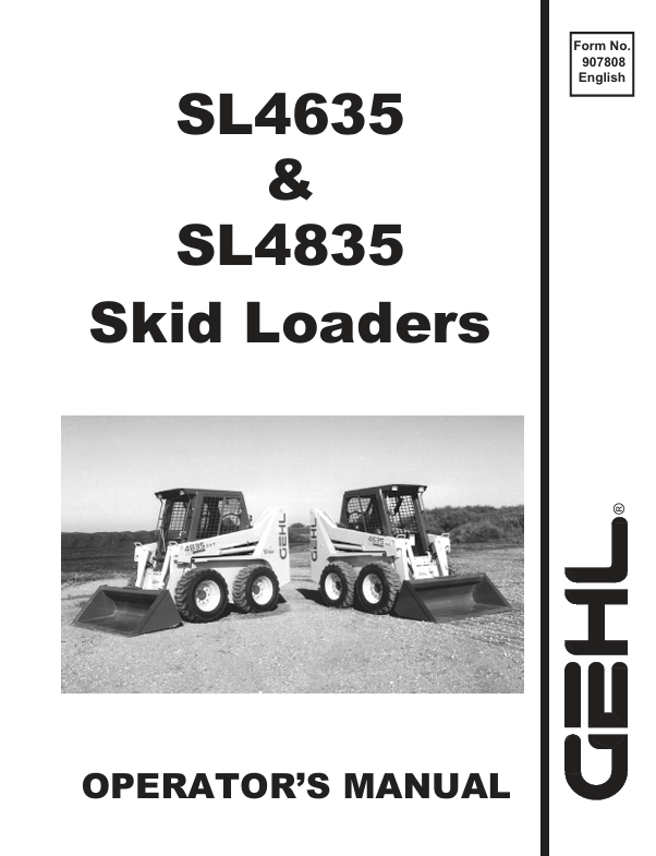 GEHL SL4635 SL4835 Skid Loader Operator Manual 907808 PDF