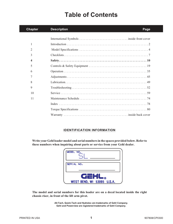 GEHL SL4635 SL4835 Skid Loader Owners Manual PDF Download