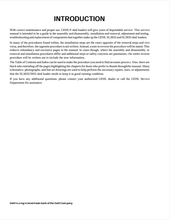 GEHL SL4635 & SL4835 Skid Loader Repair Service Manual PDF