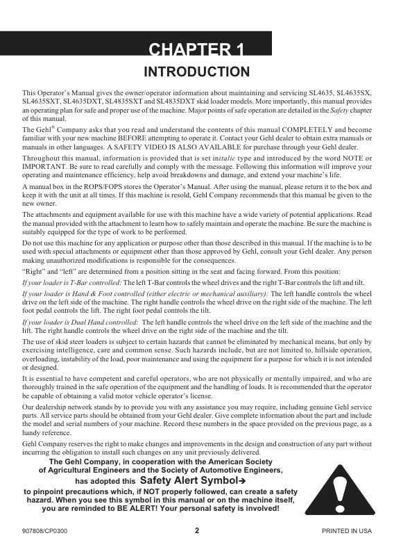 GEHL SL4635 and SL4835 Skid Loader Manual 907808 PDF