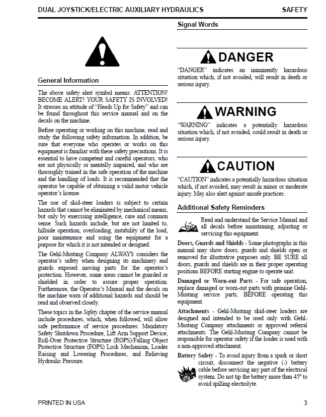 GEHL SL4640E-SL6640E Mustang Skid Steer Workshop Service Manual
