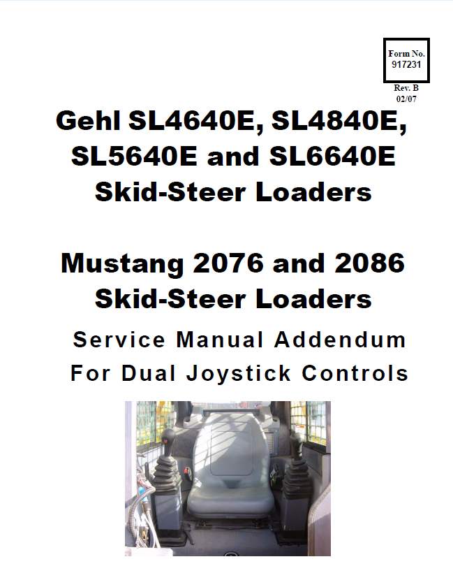 GEHL SL4640E SL4840E SL5640E SL6640E Mustang 2076 2086 Service Manual PDF