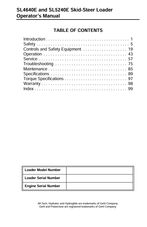 GEHL SL4640E SL5240E Operator Manual 917314 PDF Download